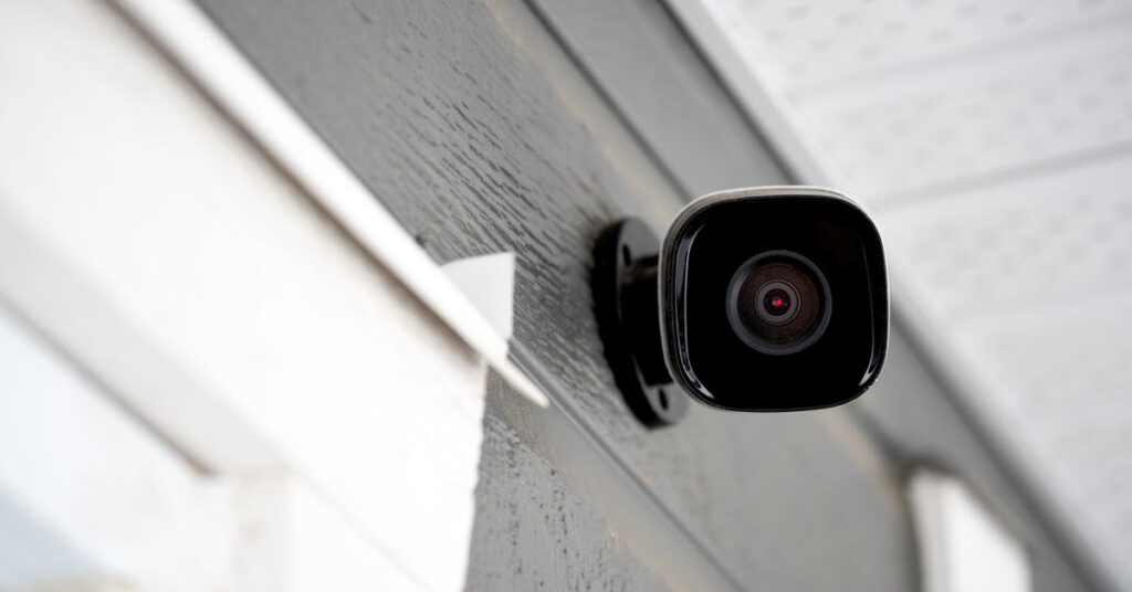 Smart home security camera on outside of house