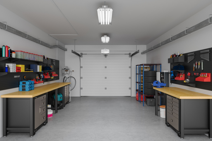 Modern Empty Garage Interior With Working Equipments And Tools